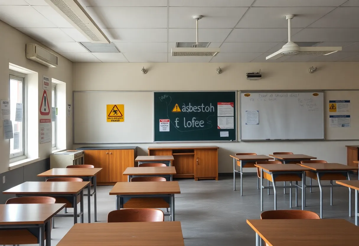 Classroom showing signs of potential asbestos hazards in Philadelphia School District.