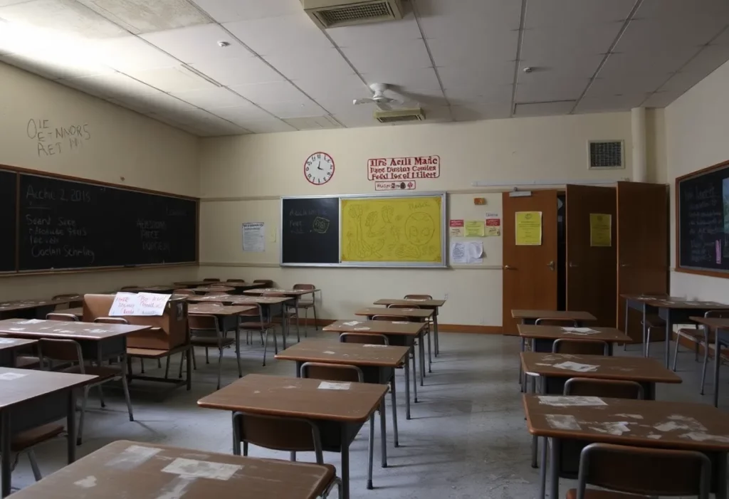 Old Philadelphia school classroom facing asbestos issues.