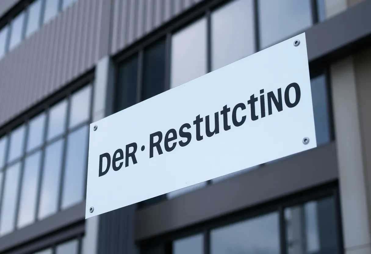 Corporate building of Asbestos Corporation Limited with restructuring sign