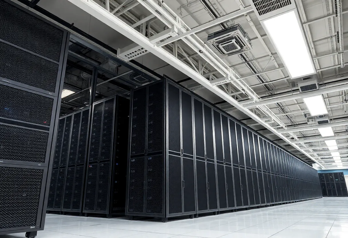 Interior of a data center showing raised floors and ceilings, indicative of potential asbestos hazards.