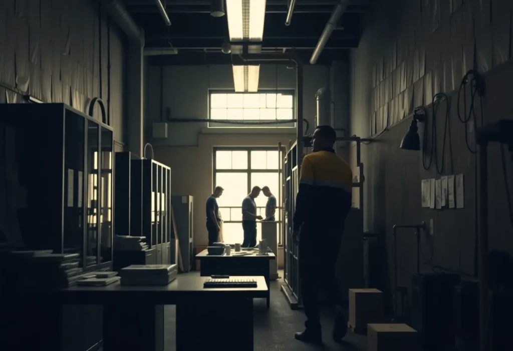 Industrial machinery associated with asbestos exposure in office settings.