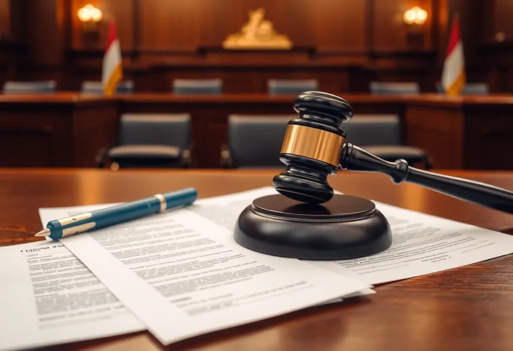 Courtroom scene representing a legal case on asbestos exposure.