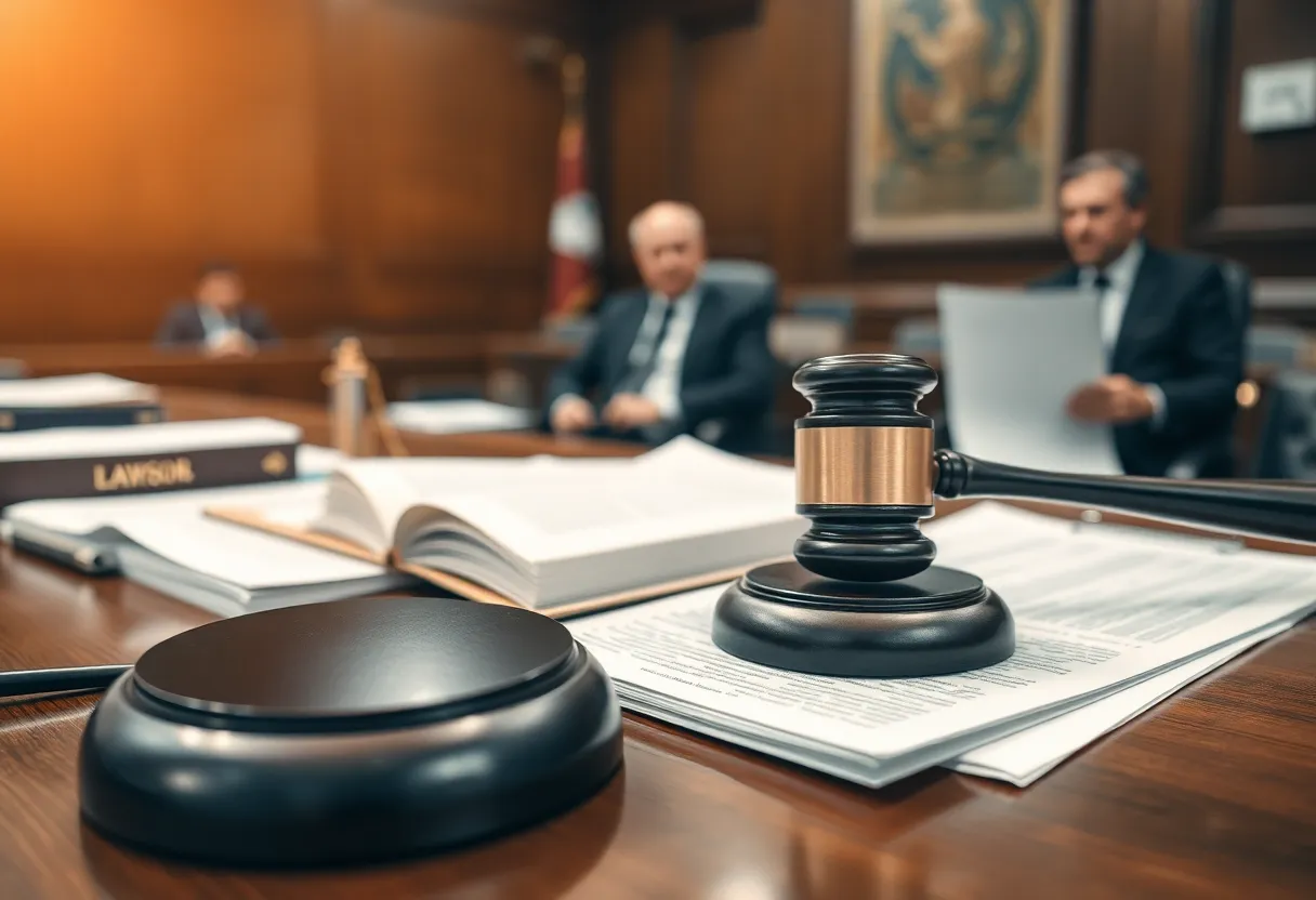 Courtroom scene depicting legal proceedings related to asbestos litigation in 2024.