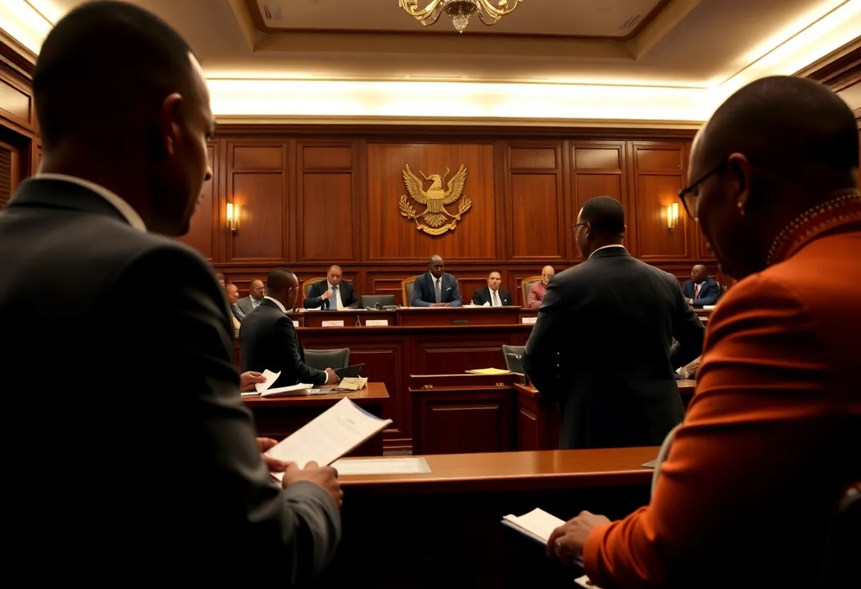 Courtroom scene from the asbestos roof removal trial in Bloemfontein