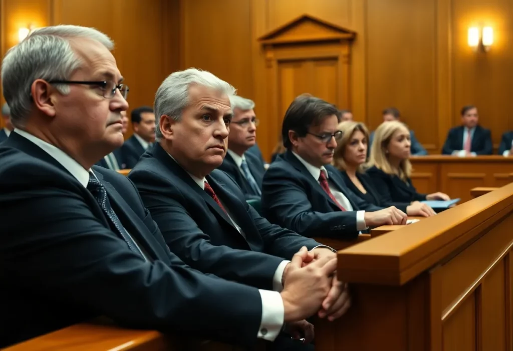 Courtroom scene during the asbestos scandal trial