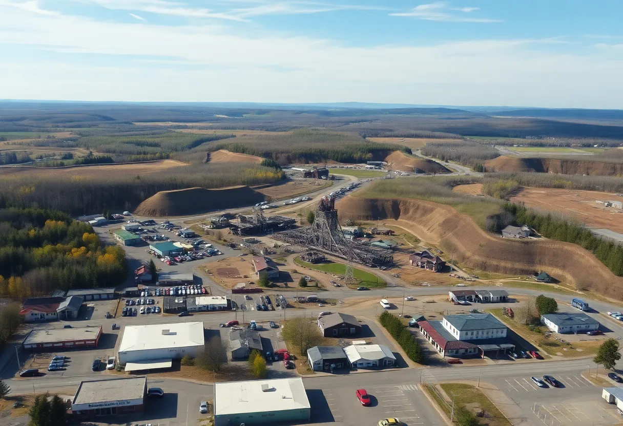 Aerial view of Asbestos, Quebec showing its historic mining landscape.
