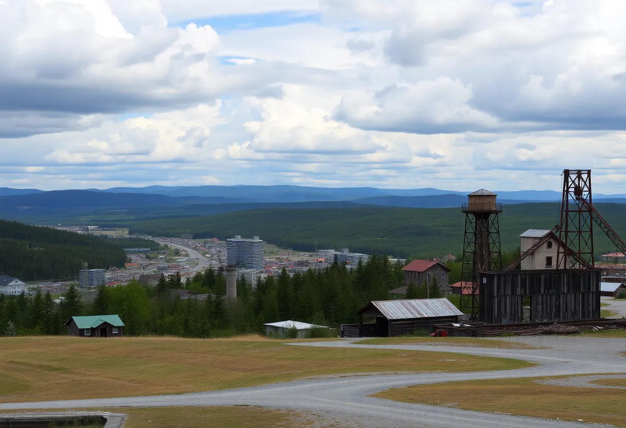 View of the town of Asbestos with historical mining sites.