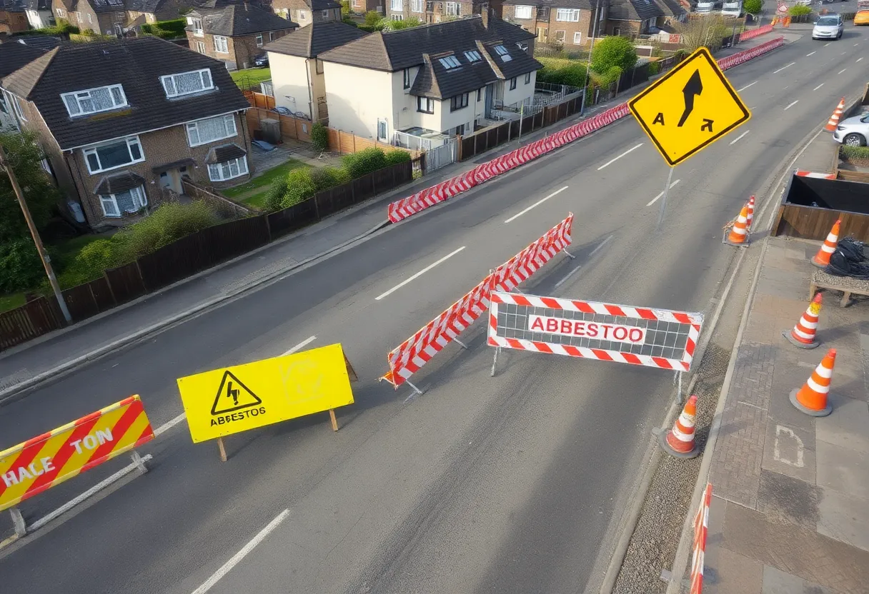 Warning signs about asbestos at Cirencester roadworks
