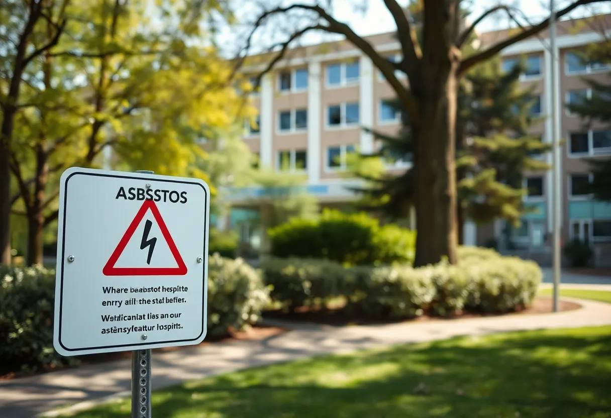 Asbestos warning sign at Wycombe Hospital