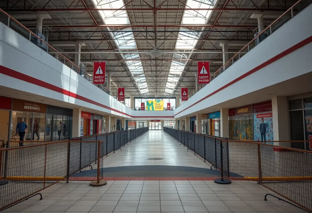 Exterior view of Capri Mall showing 'Closed' signs and surrounding fencing.