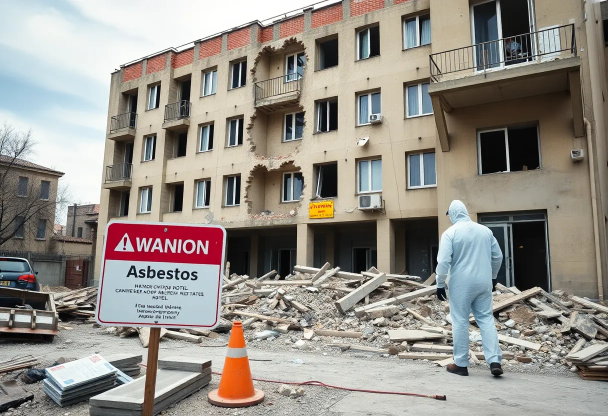Workers at the Cliffdene Hotel demolition site exposed to asbestos risks.