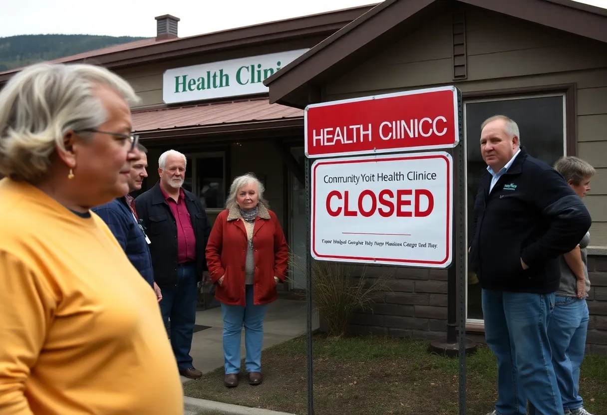 Residents gathered outside the closed CARD clinic in Libby, Montana.