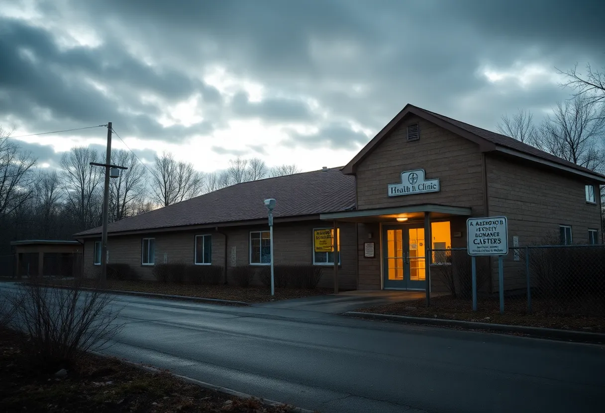 The shuttered Center for Asbestos Related Disease in Libby, Montana, symbolizing the struggle of local asbestos victims.