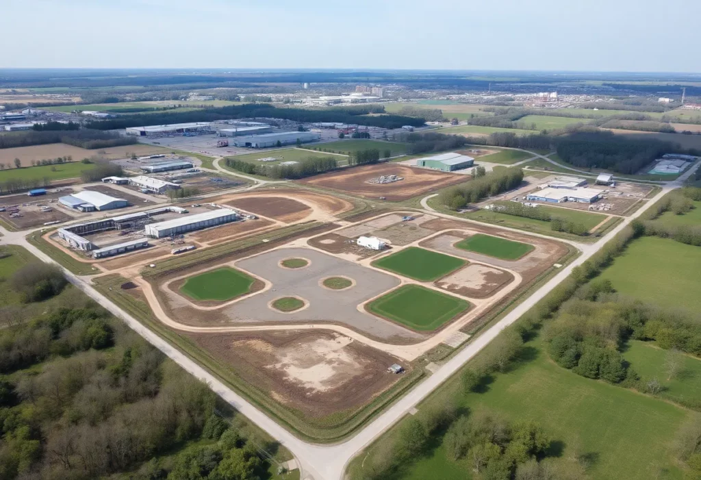 Aerial view of the Columbian Enameling site undergoing cleanup in Terre Haute, Indiana