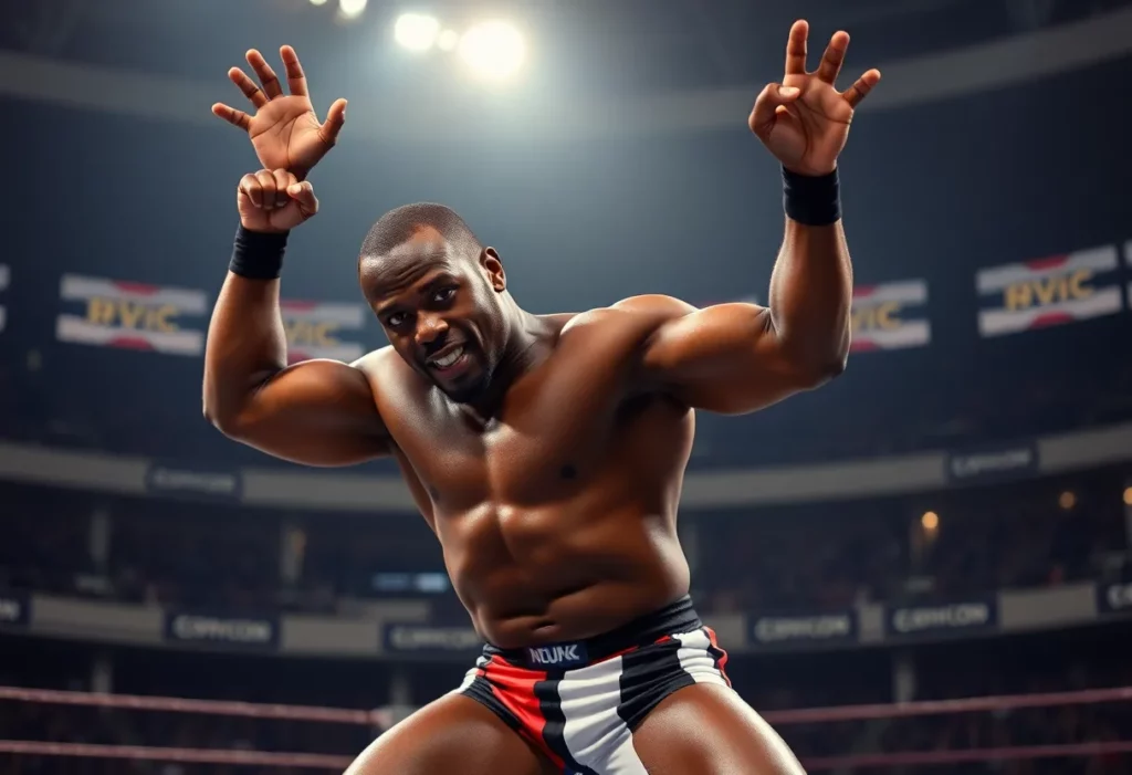 EJ Nduka performing in a wrestling match