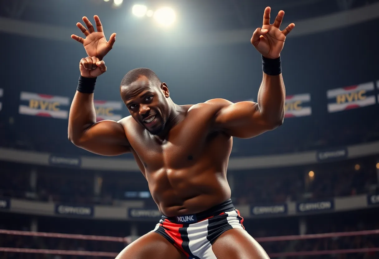 EJ Nduka performing in a wrestling match