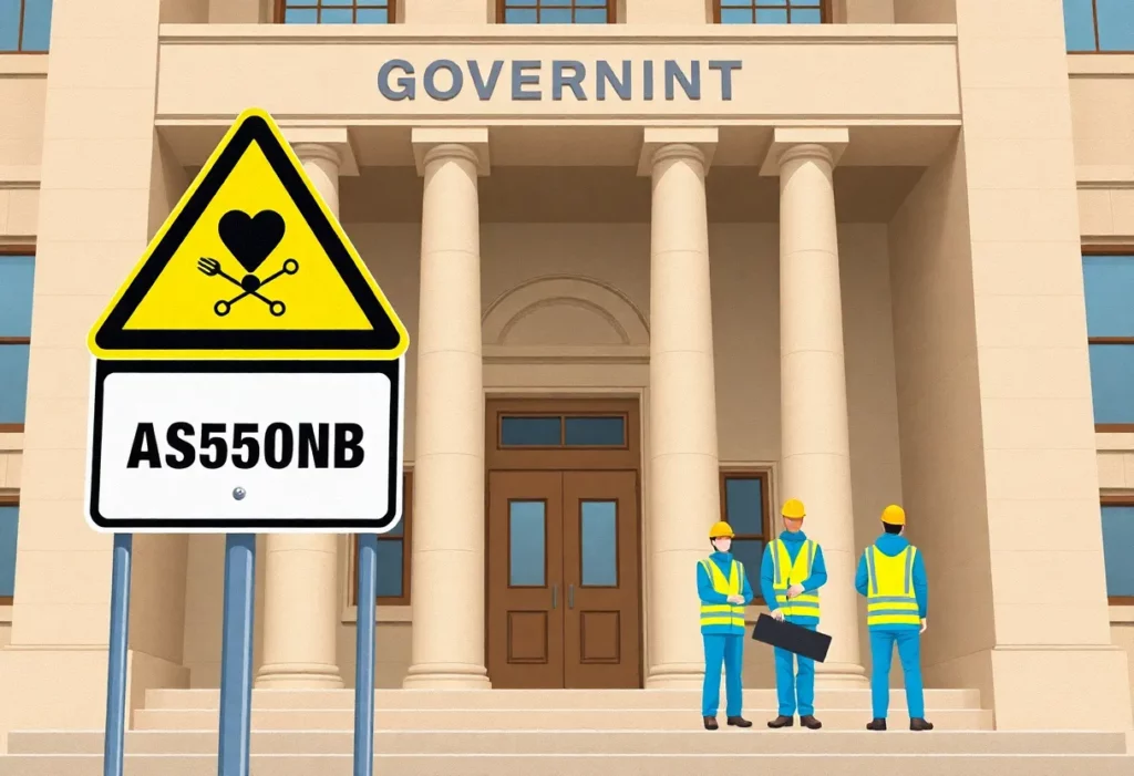 An overview illustration of EPA asbestos regulations with safety signs.
