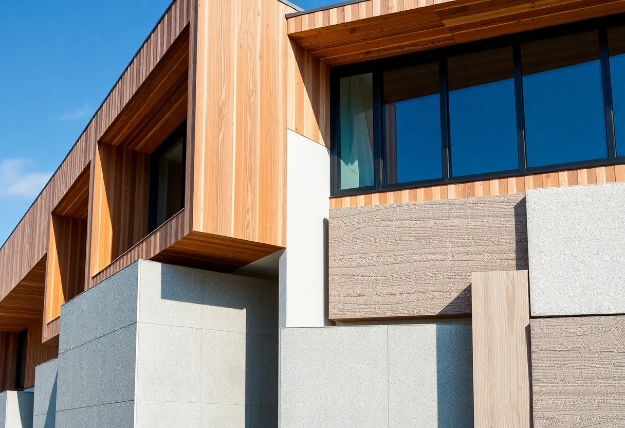 Collage of fibre cement boards used in different construction settings