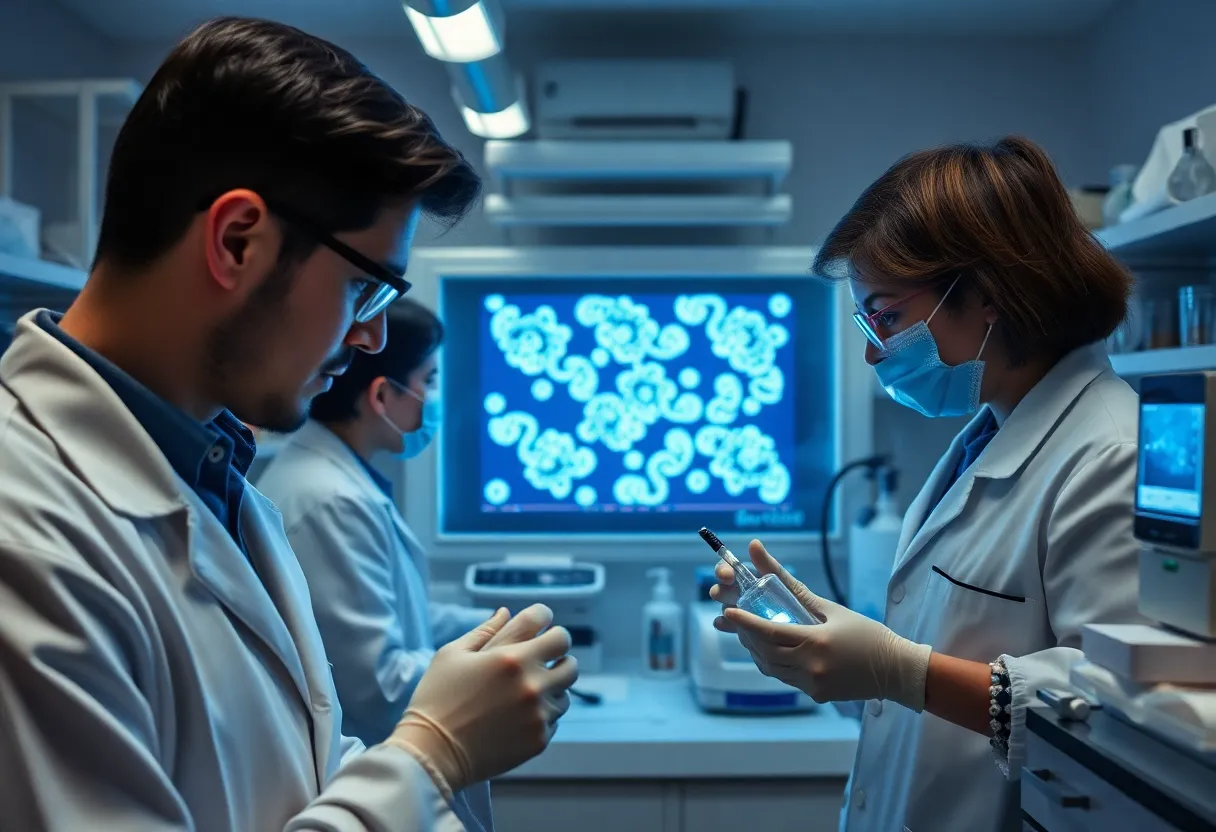 Scientists conducting research on gene therapy for mesothelioma