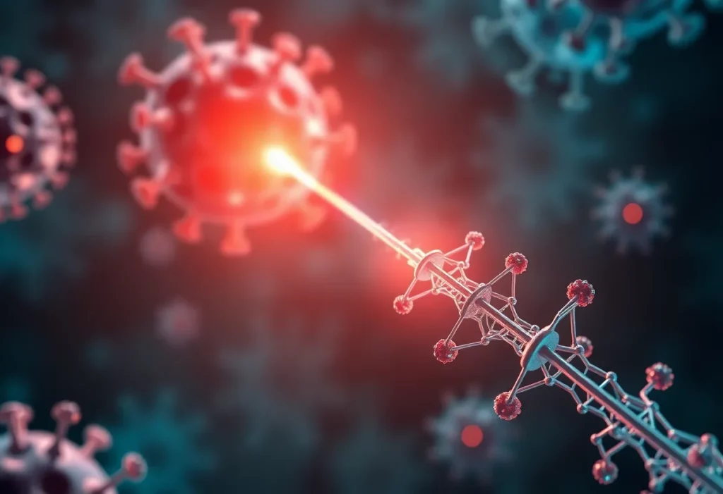 Illustration of reqorsa gene therapy targeting mesothelioma cells.