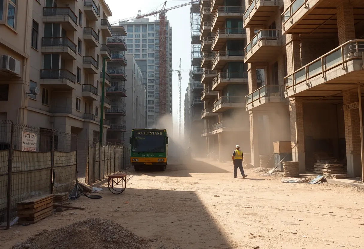 Construction site in Kadikoy with dust and ongoing renovation activities.