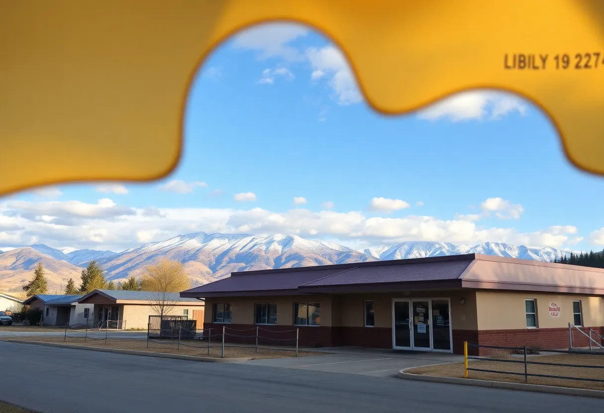 Closed clinic in Libby, Montana amidst scenic mountains