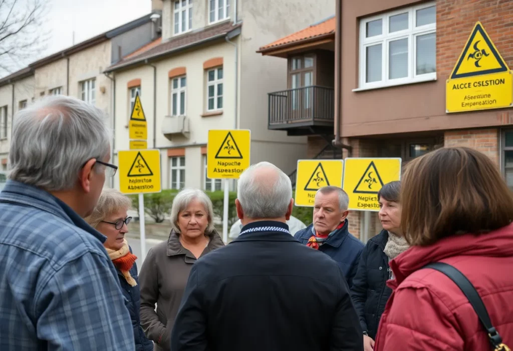 Residents in Lipjan talking about asbestos removal in community meeting.