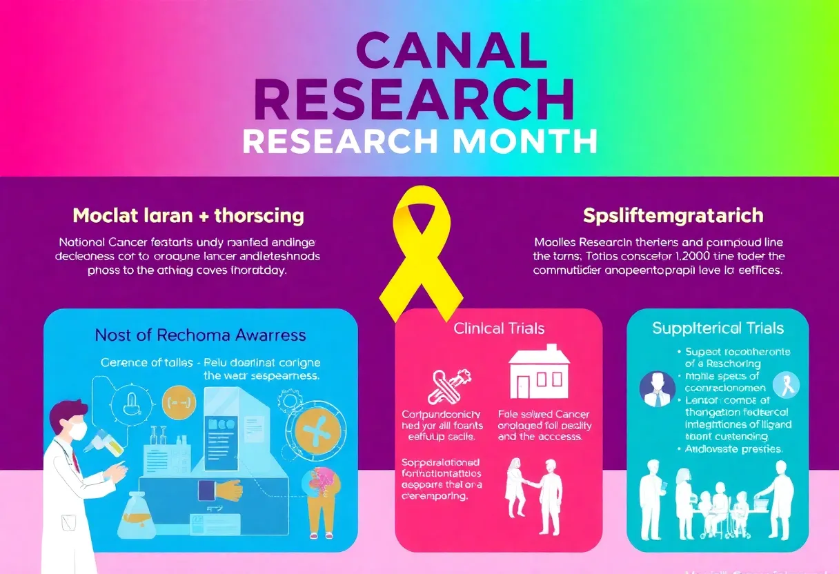 Infographic depicting mesothelioma awareness and cancer research efforts.