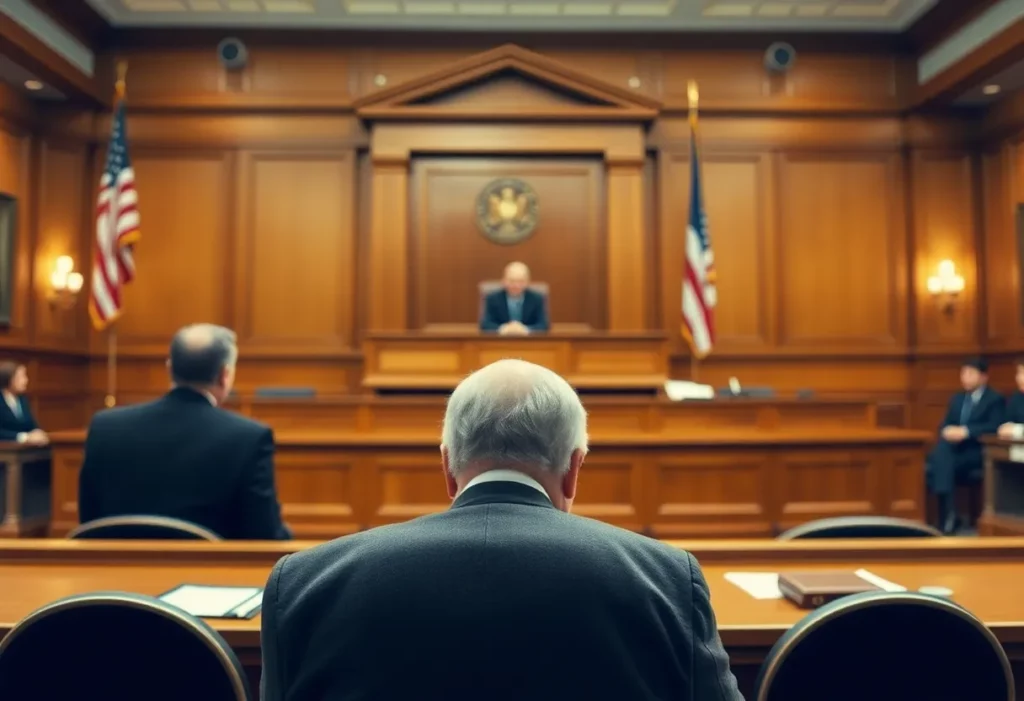 A courtroom scene representing the legal challenges faced by mesothelioma victims.