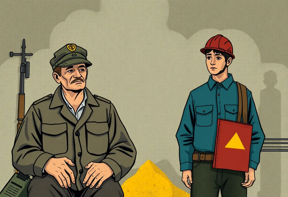 An illustration representing the mesothelioma crisis affecting veterans and workers.