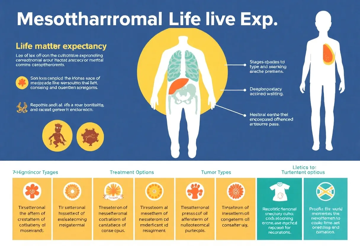 Infographic showing factors impacting mesothelioma life expectancy.