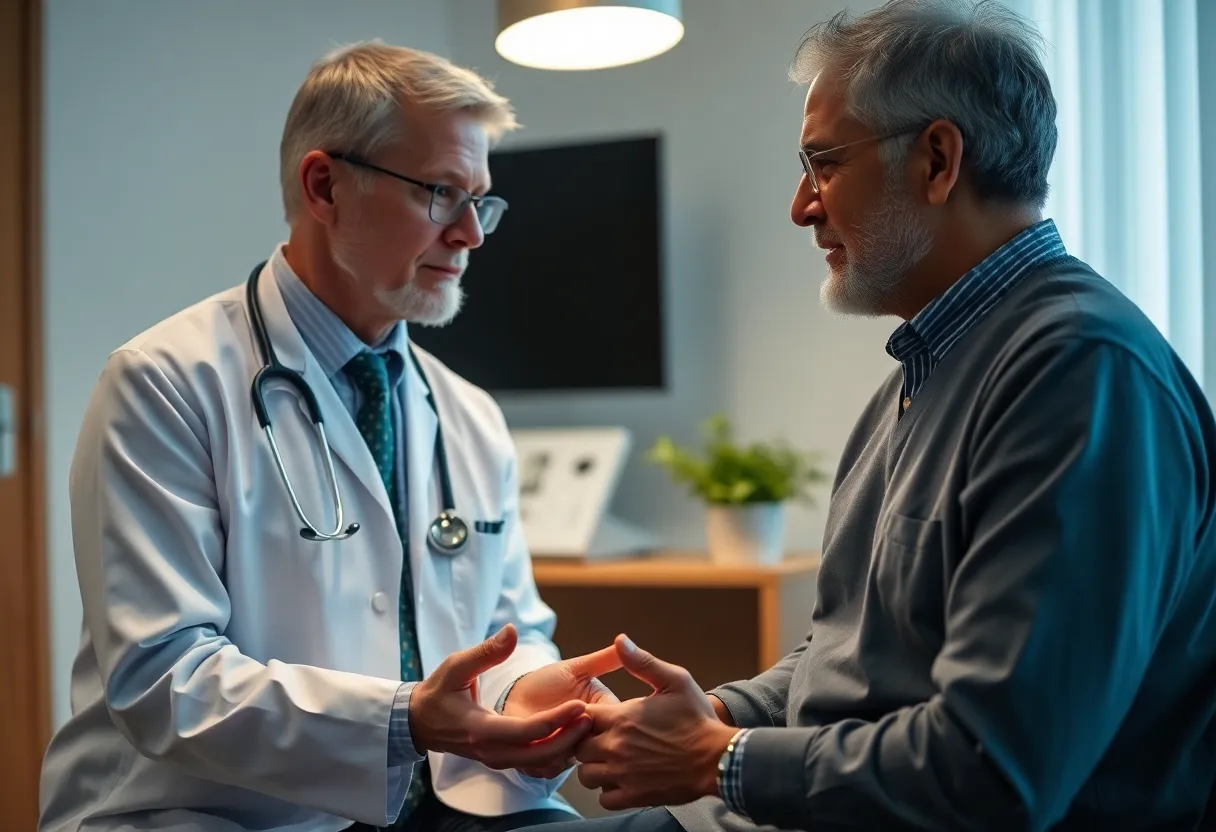Doctor explaining mesothelioma treatment options to a patient