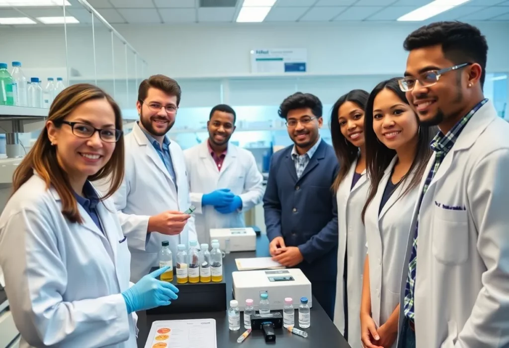 Scientists in a laboratory developing a vaccine for mesothelioma.