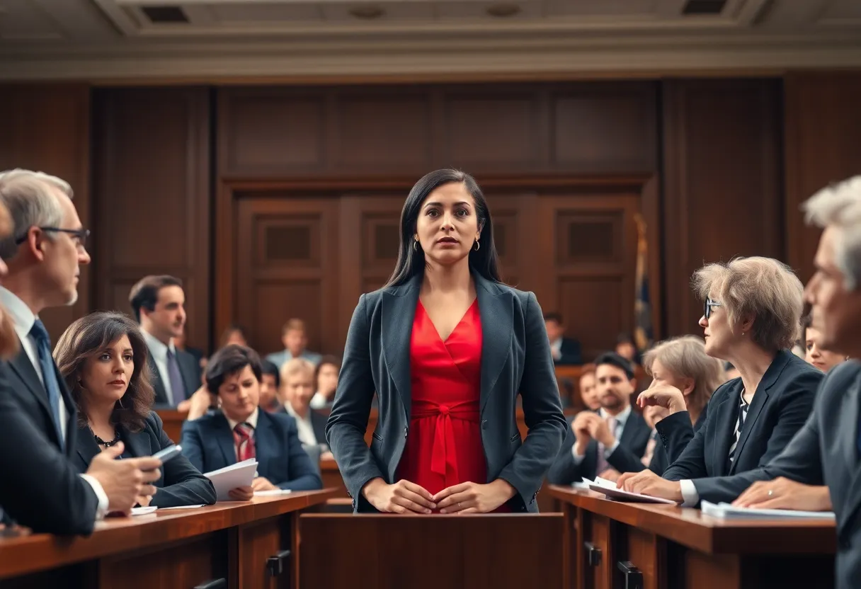 Moroadi Cholota standing in a courtroom during her trial.