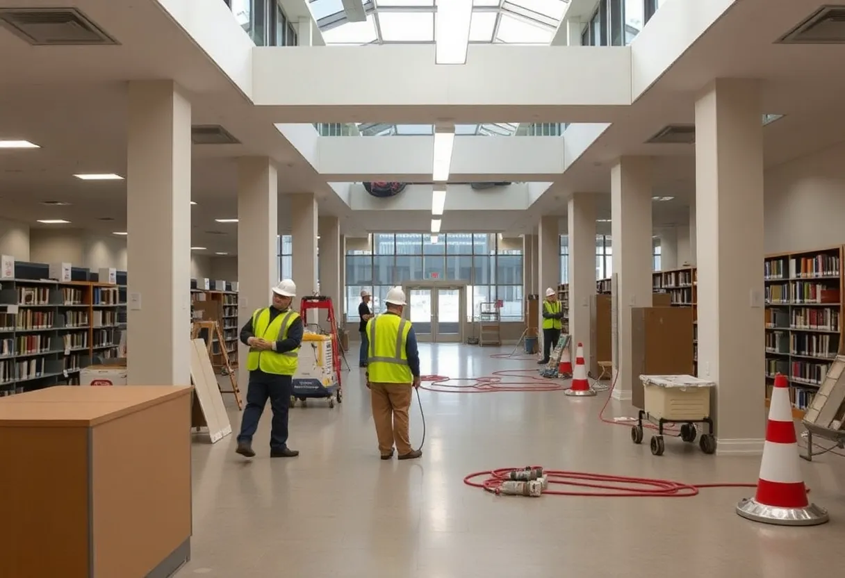 Workers conducting asbestos removal at Palliser Regional Library