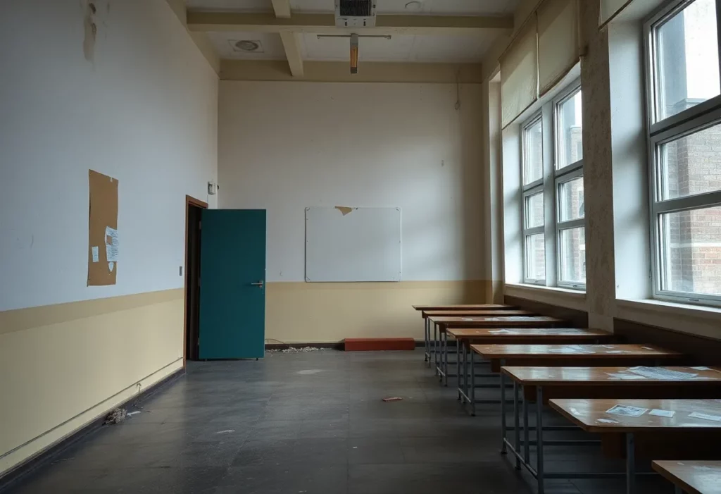 School building showing signs of asbestos management issues in Philadelphia.