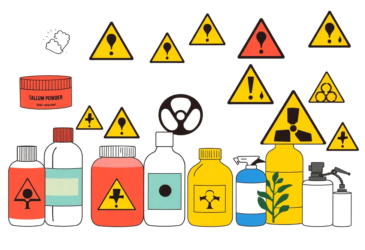Illustration showing toxic products associated with cancer risks.