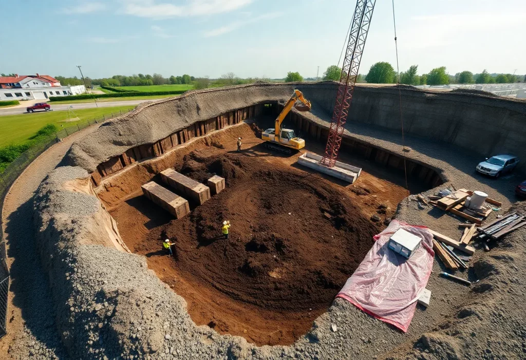 Construction site at Trumbull Center undergoing asbestos cleanup