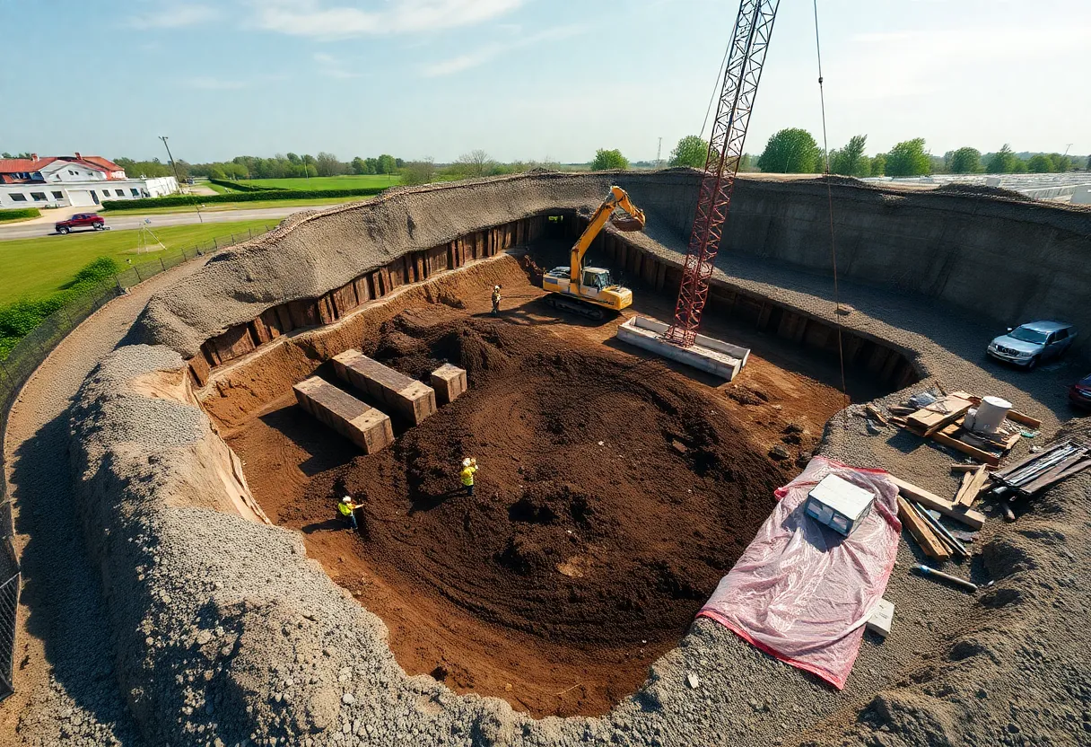 Construction site at Trumbull Center undergoing asbestos cleanup