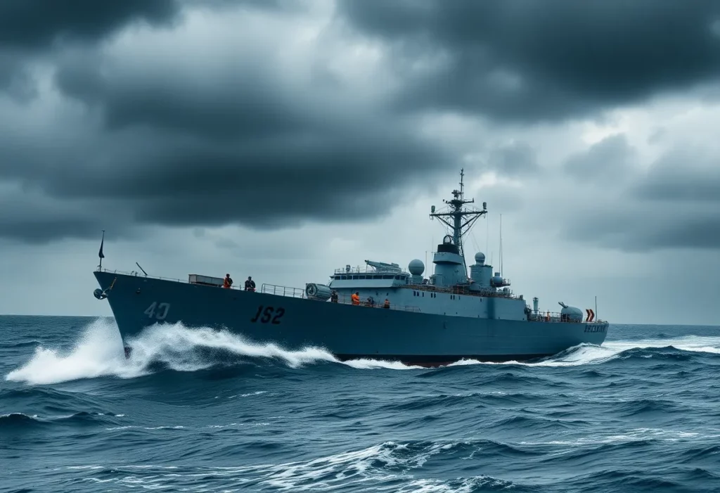 USS New (DD-818) Navy ship in turbulent waters