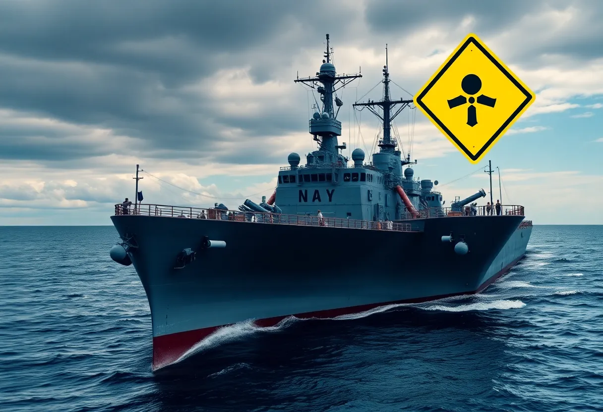 USS McKean II destroyer with asbestos warning