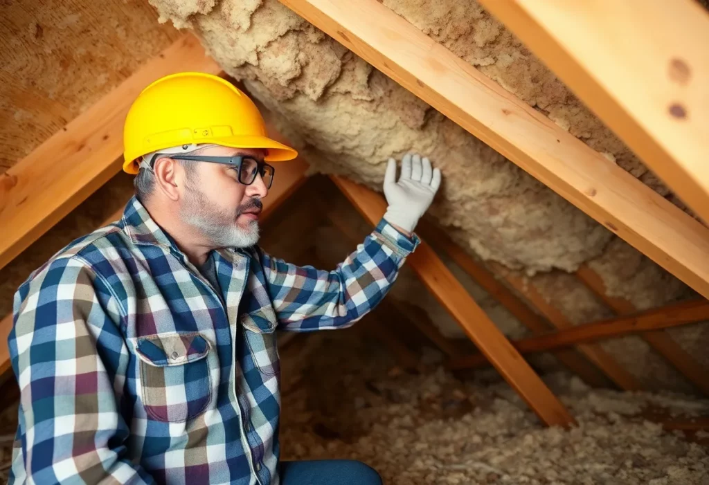 Homeowner inspecting attic with asbestos insulation