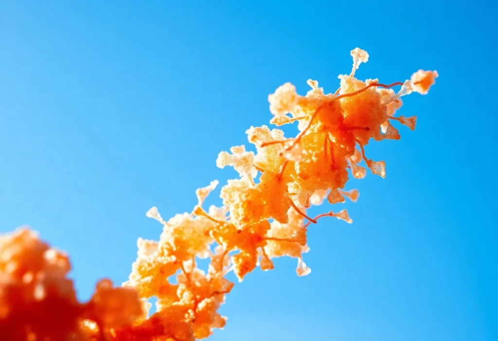 Asbestos fibers against a backdrop of health advocacy symbols.