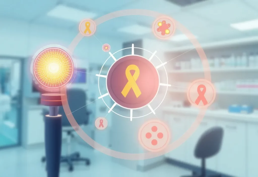 Illustration of innovative cancer detection technologies in a laboratory.