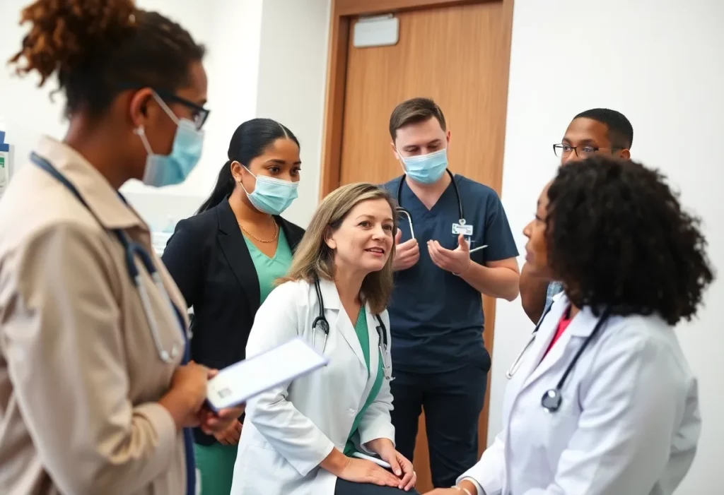 Healthcare professionals from different ethnic backgrounds discussing early screening strategies