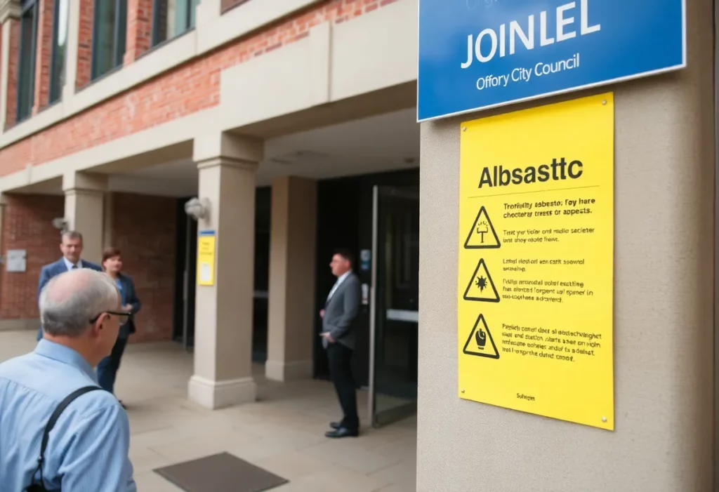 Oxford City Council building with asbestos management signage