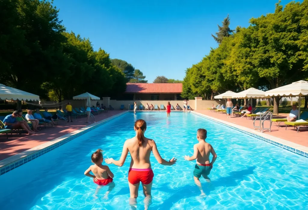Families enjoying the Paradise Hills Pool on reopening day