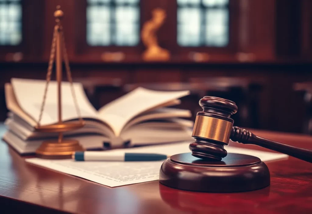 Courtroom with gavel symbolizing asbestos claims legal battle