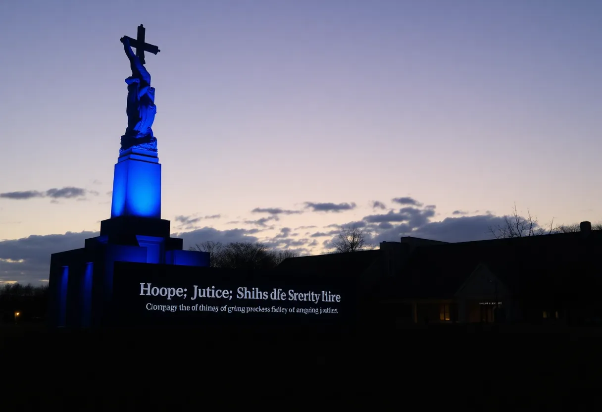 Landmark illuminated in blue for Action Mesothelioma Day 2025