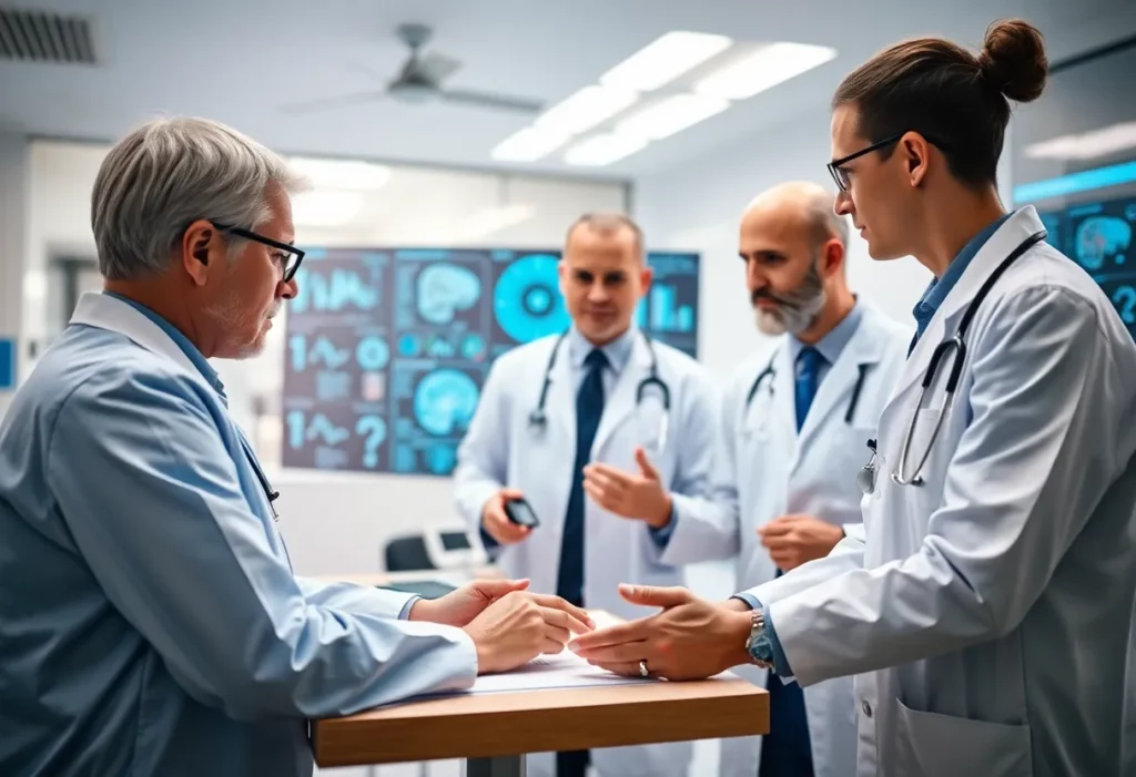 Healthcare professionals using AI technology for mesothelioma diagnosis